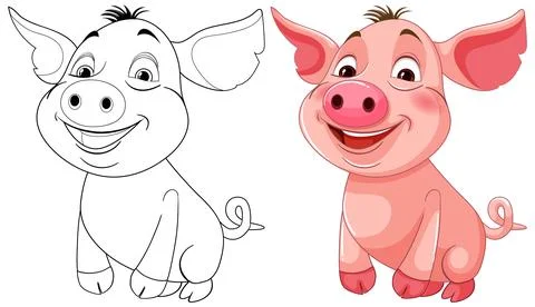 Cheerful Pig Characters in Vector Style イラスト素材