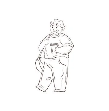 A Cheerful Plus Size Person Walking With A Coffee To Go Vector Illustration Stock Illustration