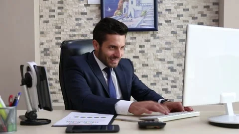 Cheerful Professional Typing on Computer Video stock 346182374