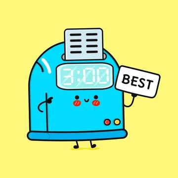 Cheerful Punch Clock Mascot. Cute Cartoon Time Recorder Holding BEST Sign. Stock Illustration