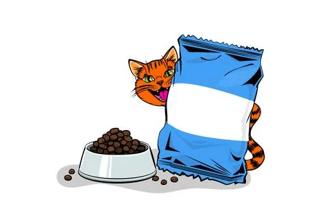 Cheerful red cat eagerly awaiting mealtime Stock Illustration
