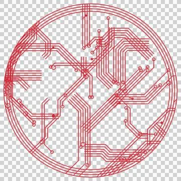 Cheerful red circle circuit pattern Stock Photos