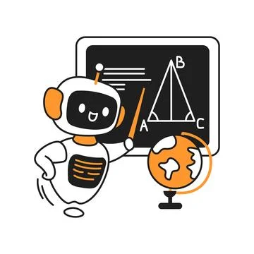 Cheerful Robot Teacher with Math Concept Illustration Stock Illustration