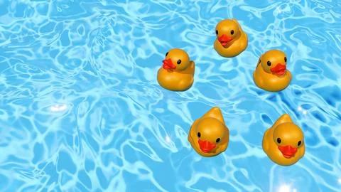 Cheerful Rubber Ducks Playfully Floating in the Clear, Refreshing Pool Water Stock Illustration