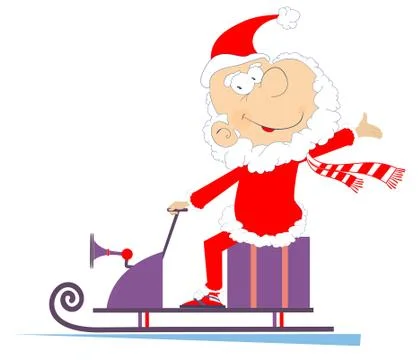 Cheerful Santa Claus rides on snowmobile illustration Stock Illustration