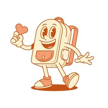 Cheerful schoolbag backpack cartoon character with heart isometric vector ill Stock Illustration