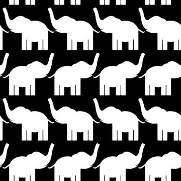 Cheerful seamless pattern with elephants. black and white. Stock Illustration