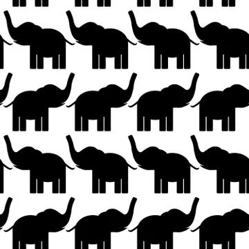 Cheerful seamless pattern with elephants. black and white. Stock Illustration