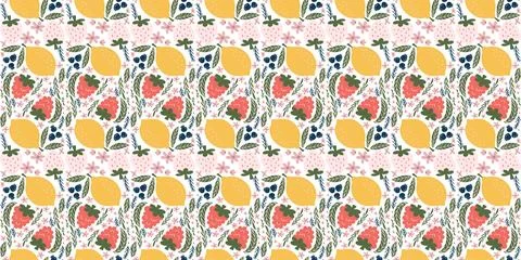 Cheerful seamless pattern featuring illustrations of white strawberries, rasp Stock Illustration