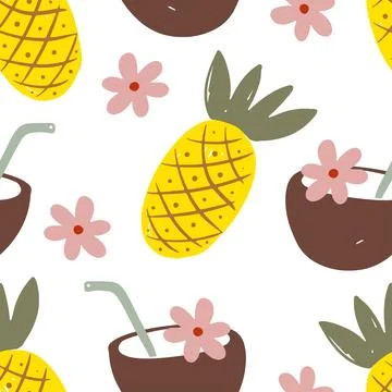 Cheerful seamless pattern with pineapples and tropical drinks Stock-Illustration