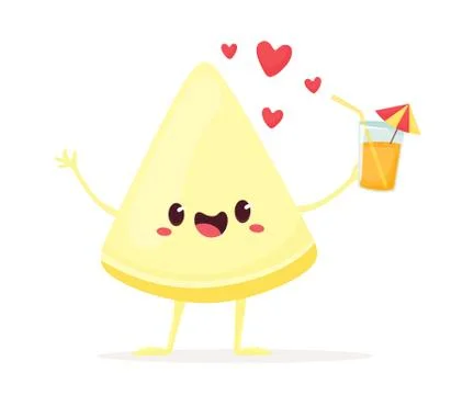 Cheerful slice of melon with a drink in hand. Vector illustration in flat cartoo イラスト素材