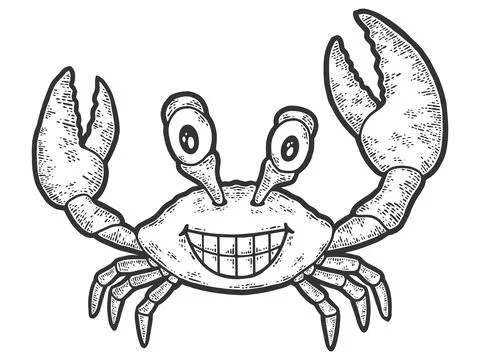 Cheerful smiling crab. Engraving vector illustration. Sketch Stock Illustration
