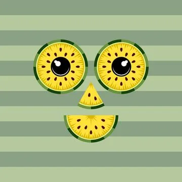 Cheerful smiling face made from slices of juicy yellow watermelon Stock Illustration