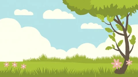 Cheerful Spring Cartoon Scene Stock Footage 296366017