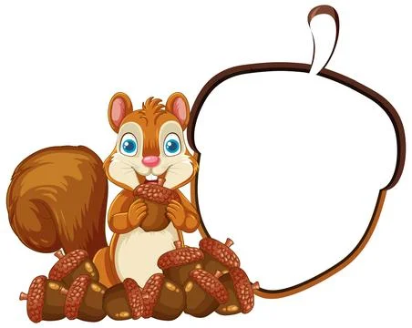 Cheerful Squirrel with Acorns and Speech Bubble 스톡 일러스트