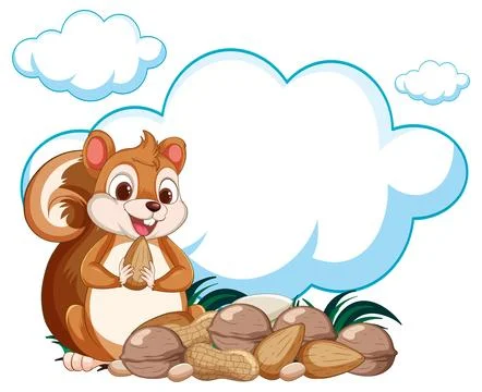 Cheerful Squirrel with Nuts and Clouds イラスト素材