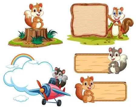 Cheerful Squirrels with Blank Banners Stock Illustration
