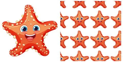 Cheerful Starfish Seamless Pattern Design Stock Illustration