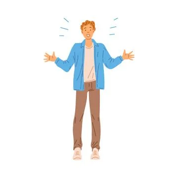 Cheerful surprised man full length image flat vector illustration isolated. Stock Illustration