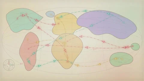 Cheerful travel map background with animated routes Stock Footage 345227424
