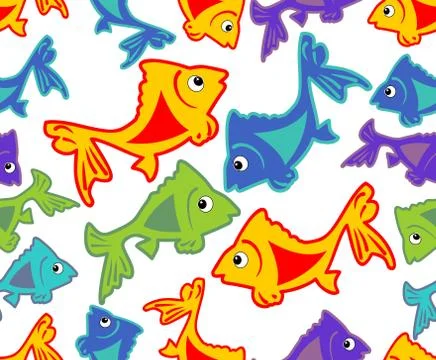 Cheerful vector background with vivid colored fish cartoons Stock Illustration
