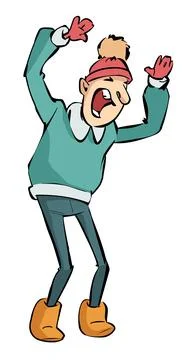 Cheerful Vector illustration of Cartoon Man in winter clothes scared Stock Illustration