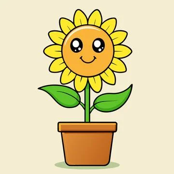 A cheerful vector illustration features a cute sunflower character with a sm Stock Illustration