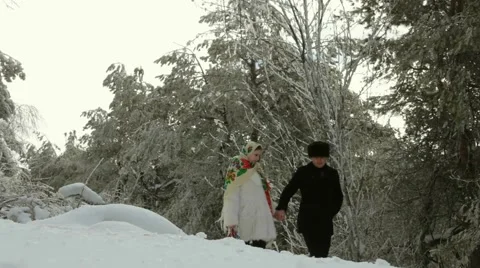 Cheerful Walk In The Snow Video stock 52743541