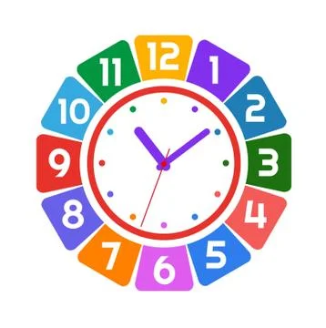Cheerful wall clock with cute numbers. 스톡 일러스트