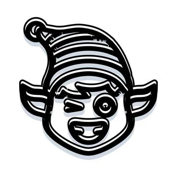 Cheerful winking elf cartoon face illustration Ilustración de archivo