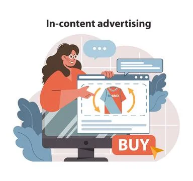 A cheerful woman interacts with a computer screen, highlighting. Stock Illustration