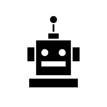 Cheerfull robot head. Black vector icon isolated on white. Иллюстрация
