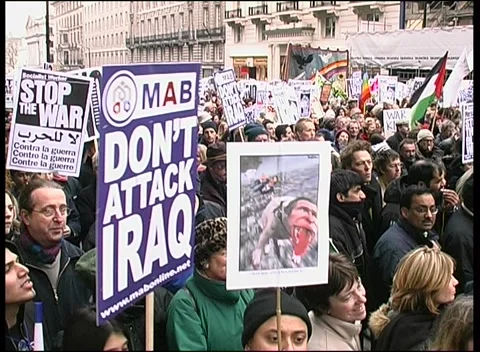 Cheering crowd at Anti-War Protest London  15th Feb 2003 Stock Footage 238085557