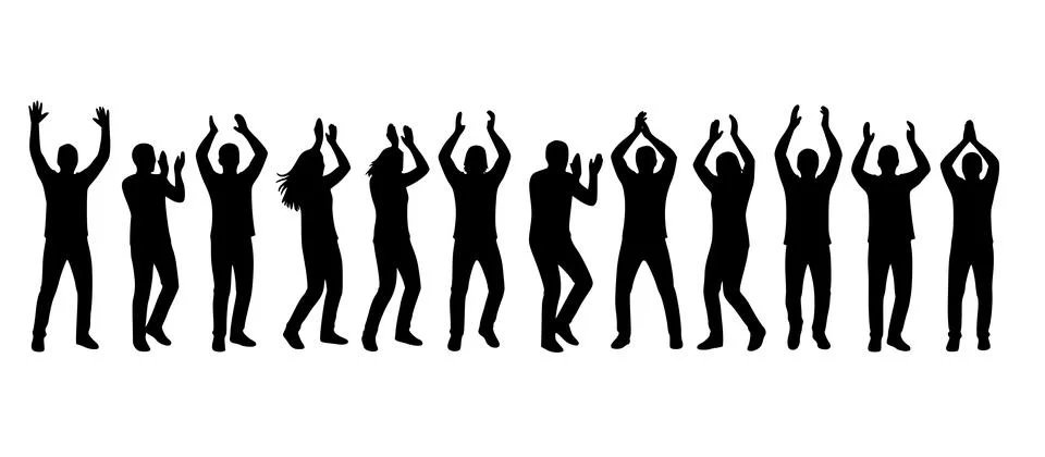 Cheering crowd applause silhouettes hands raised vector Stock Illustration