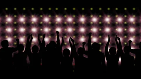 Cheering crowd of bright blue stage lights Stock Footage 57222882