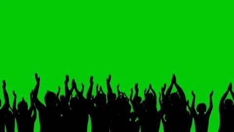 Cheering Crowd Silhouette Cheering and Clapping on Green Screen Stock Footage 341261728