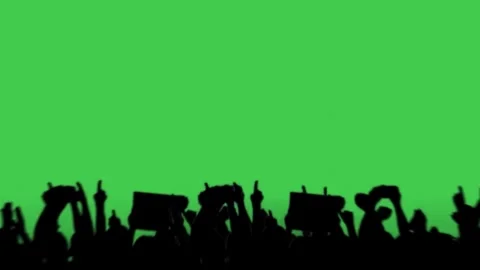 Cheering Crowd Silhouette Horizontal Green Screen Motion Overlay Stock Footage 344765865