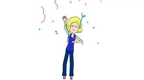 Cheering Female with Falling Ticker Tape:  Looping Video stock 40477791