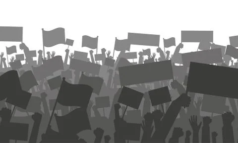 Cheering or protesting crowd with flags Illustrazione stock