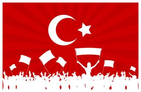 Cheering or Protesting Crowd with Turkey Flag Stock Illustration