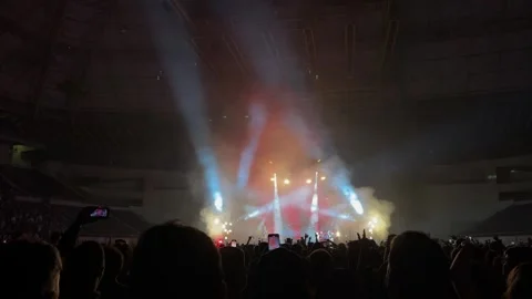 Cheering people crowd on the dance floor during a music concert. Stock Footage 313122536