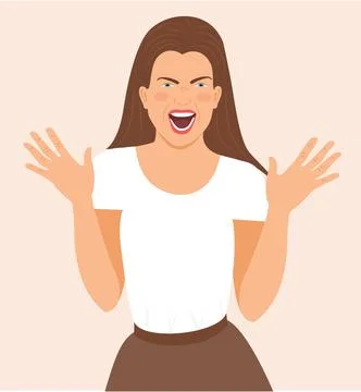 Cheering raising palms in supportive move joyfully, shouts loudly illustration Stock Illustration
