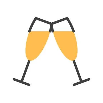 Cheering two Champagne glasses flat line icon Stock Illustration