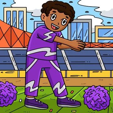 Cheerleader Boy in a Clapping Pose Colored Cartoon Stock Illustration
