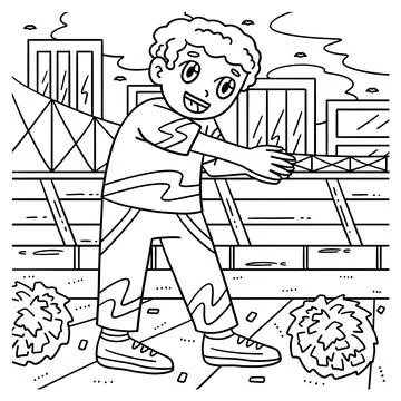 Cheerleader Boy in Clapping Pose Coloring Page Stock Illustration