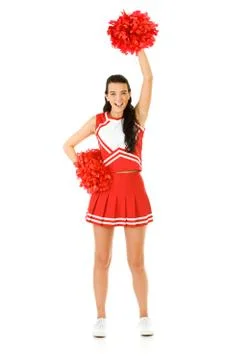 Cheerleader: cheering with pom poms Stock Photos