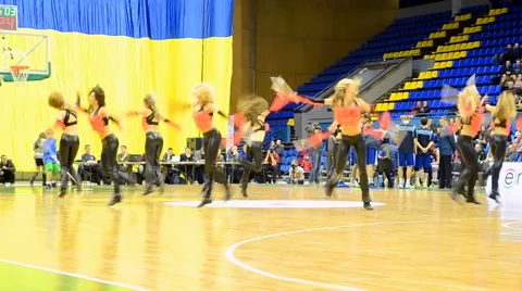 Cheerleader group dancing, F4 Final Basketball championship in Kiev, Ukraine. 스톡 동영상 47972649