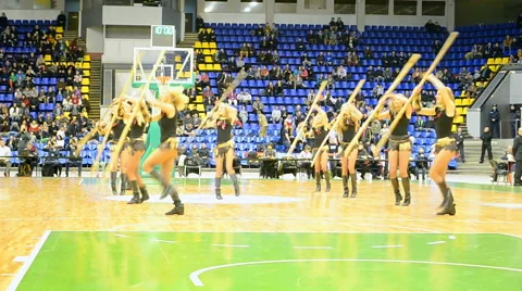 Cheerleader group dancing, F4 Final Basketball championship in Kiev, Ukraine. 스톡 동영상 47972720