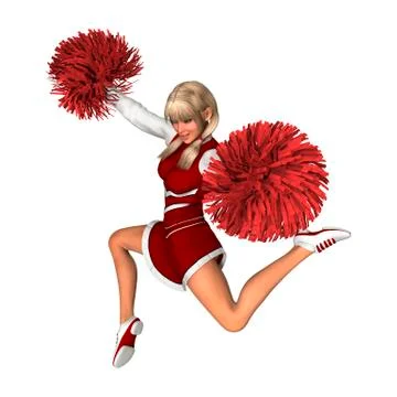Cheerleader with Pompoms on White Stock Illustration