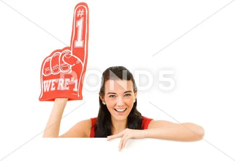 Cheerleader: wearing a foam finger Stock Photos